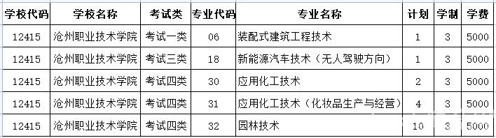 2022年沧州职业技术学院高职单招二志愿征集计划
