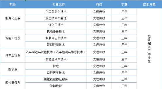 2022年榆林能源科技职业学院高职单独招生专业