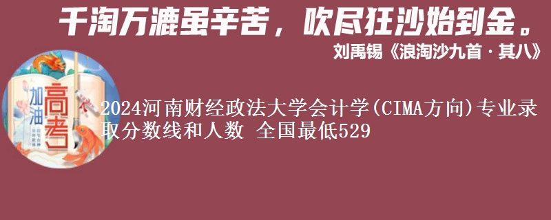 2024河南财经政法大学会计学(CIMA方向)专业录取分数线和人数 全国最低529