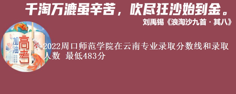 2022周口师范学院在云南专业录取分数线和录取人数 最低483分