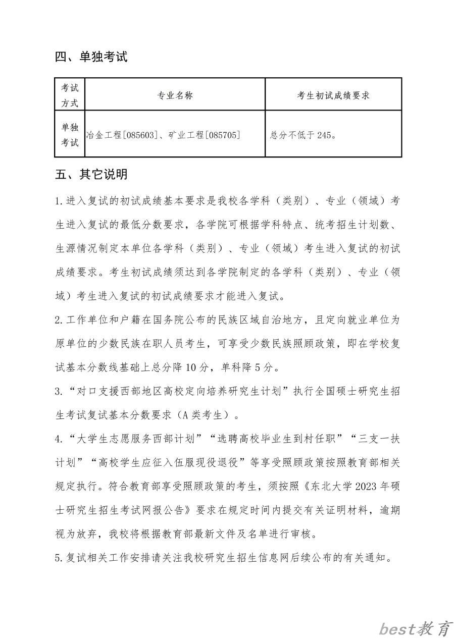2024年东北大学研究生分数线一览表（含2023年历年）